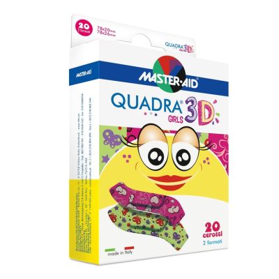 Produktverpackung Quadra 3D Girls Kinderpflaster Strips für Mädchen mit zwei verschiedenen Formaten und Motiven 