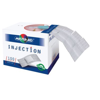 Verpackung INJECTION mit kleinen, weißen Pflastern zum Abreißen, die an der Seite entnehmbar sind