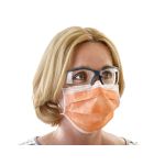 Anwendungsbeispiel Schutzbrille Komfort mit weichem Nasensteg in Kombination mit orangefarbenem Mundschutz